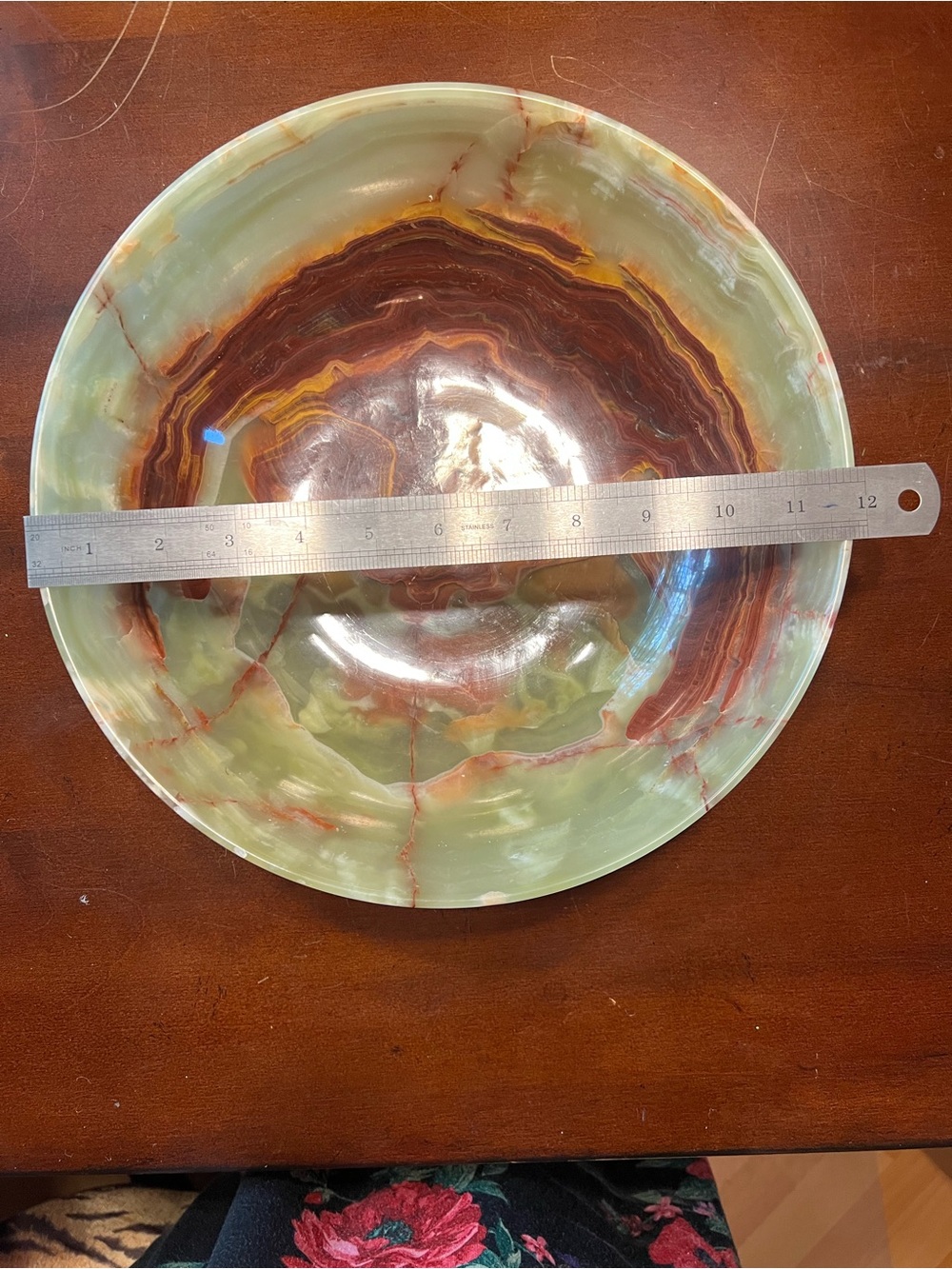 Green and Brown Marble Glass Serving Bowl — Unbranded